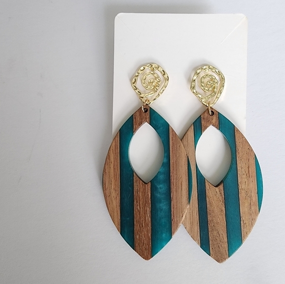 Wood Earrings, Large Wood Earrings - Picture 4 of 4